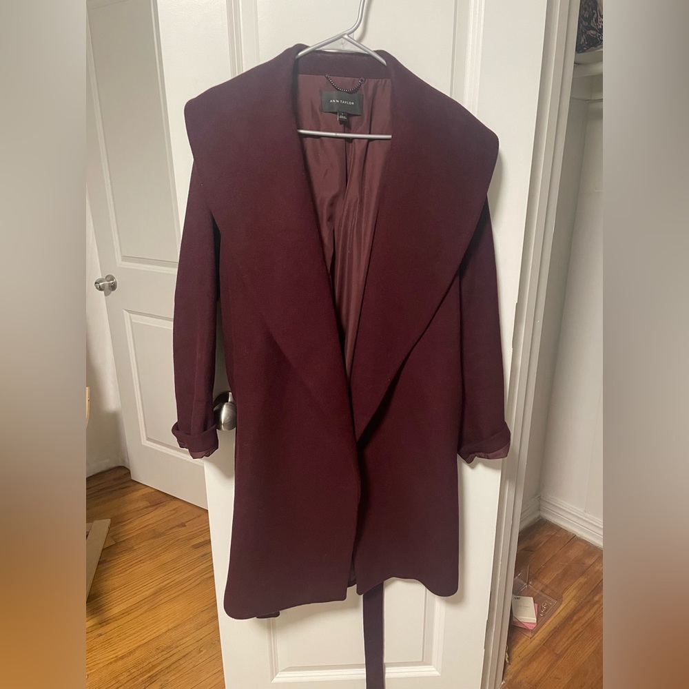 Ann Taylor Plum dress coat with tie size small
